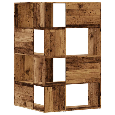 Kulmakirjahylly 4 tasoa vanha puu 85x85x140 cm tekninen puu