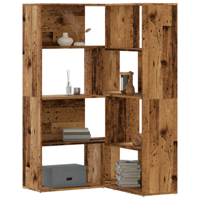 Kulmakirjahylly 4 tasoa vanha puu 85x85x140 cm tekninen puu