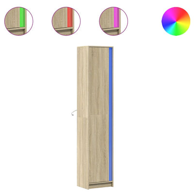 Kaappi LED-valoilla Sonoma-tammi 41,5x32,5x200 cm tekninen puu