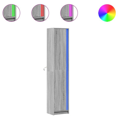 Kaappi LED-valoilla harmaa Sonoma 41,5x32,5x200 cm tekninen puu