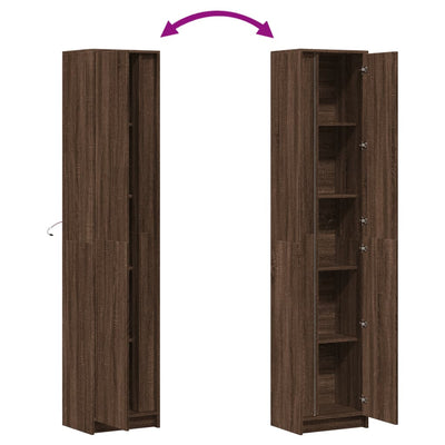 Kaappi LED-valoilla ruskea tammi 41,5x32,5x200 cm tekninen puu