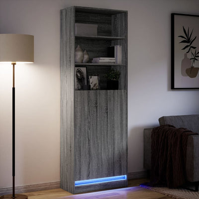 Kaappi LED-valoilla harmaa Sonoma 69x32,5x200 cm tekninen puu