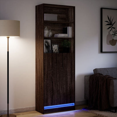 Kaappi LED-valoilla ruskea tammi 69x32,5x200 cm tekninen puu
