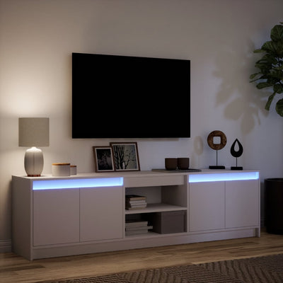 TV-taso LED-valoilla valkoinen 180x34x50 cm tekninen puu