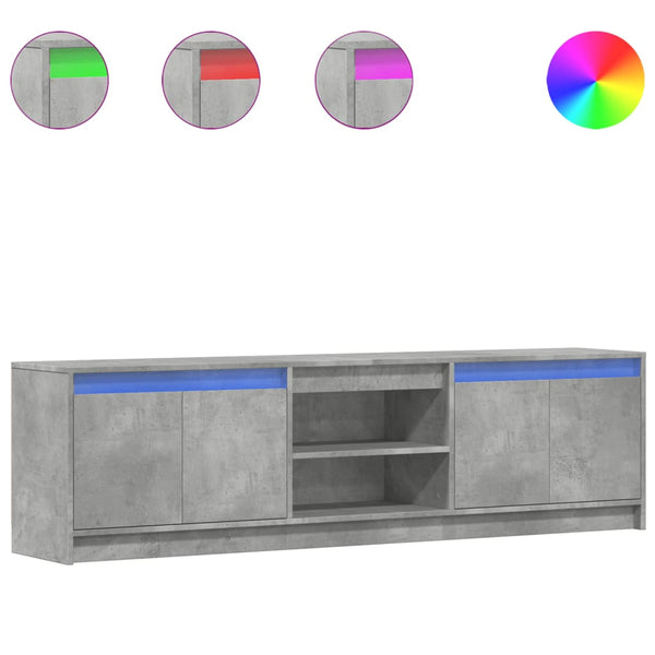 TV-taso LED-valoilla betoninharmaa 180x34x50 cm tekninen puu