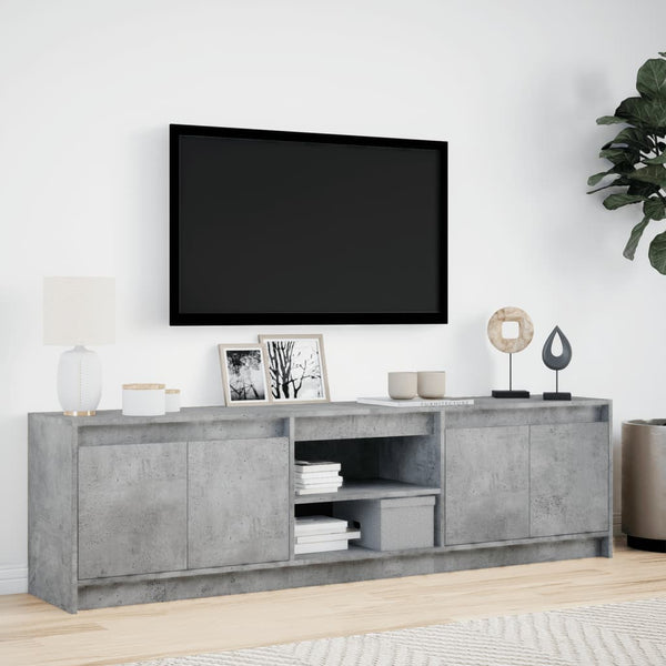 TV-taso LED-valoilla betoninharmaa 180x34x50 cm tekninen puu