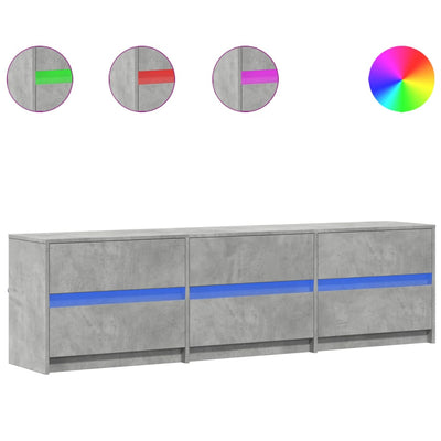 TV-taso LED-valoilla betoninharmaa 180x34x50 cm tekninen puu
