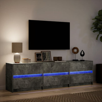 TV-taso LED-valoilla betoninharmaa 180x34x50 cm tekninen puu