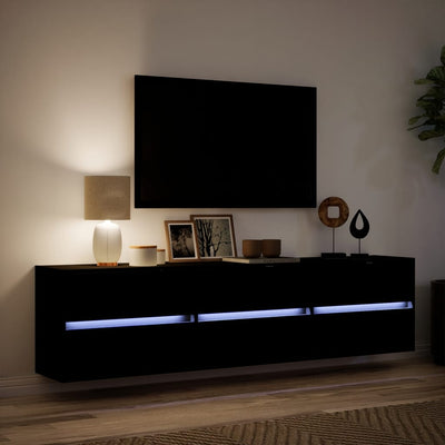 TV-seinäkaappi LED-valoilla musta 180x31x45 cm