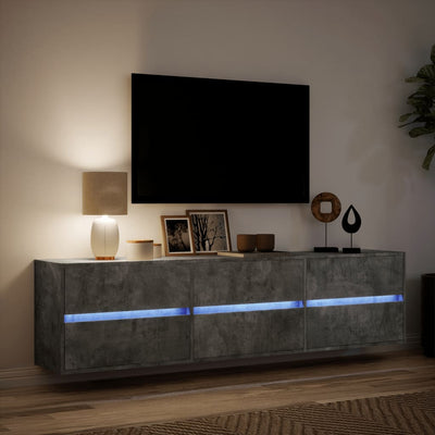 TV-seinäkaappi LED-valoilla betoninharmaa 180x31x45 cm
