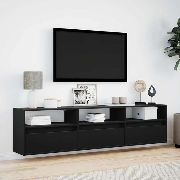 TV-seinäkaappi LED-valoilla musta 180x31x45 cm