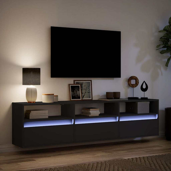 TV-seinäkaappi LED-valoilla musta 180x31x45 cm