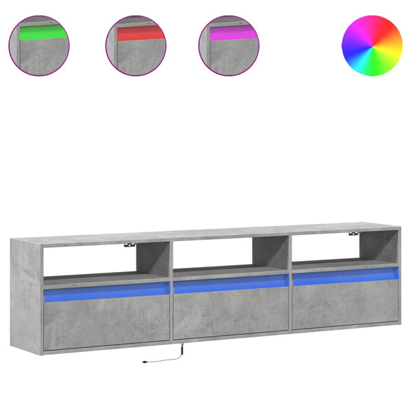 TV-seinäkaappi LED-valoilla betoninharmaa 180x31x45 cm