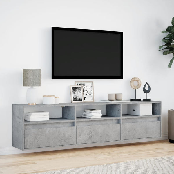 TV-seinäkaappi LED-valoilla betoninharmaa 180x31x45 cm