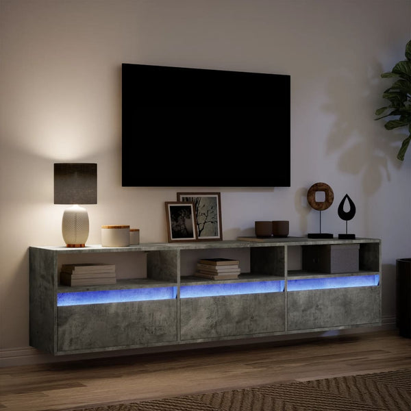 TV-seinäkaappi LED-valoilla betoninharmaa 180x31x45 cm