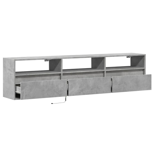 TV-seinäkaappi LED-valoilla betoninharmaa 180x31x45 cm
