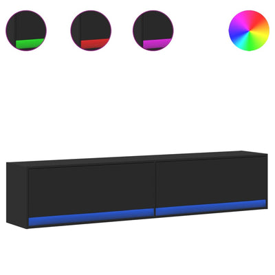 Musta tv-seinäkaappi Antinogel 180x31x38cm (led-valoilla)