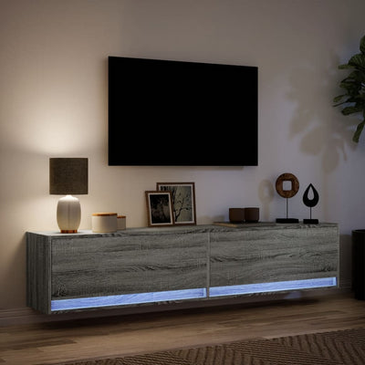 TV-seinäkaappi LED-valoilla harmaa Sonoma 180x31x38 cm