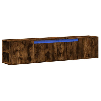 TV-seinäkaappi LED-valoilla savutammi 180x31x39,5 cm