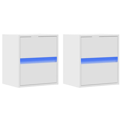 Valkoinen seinäkiinnitettävät yöpöydät led-valoilla Colcer (2 kpl)