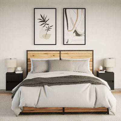 Musta seinäkiinnitettävät yöpöydät led-valoilla Colcer (2 kpl)