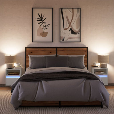 Valkoinen seinäkiinnitettävät yöpöydät led-valoilla Alisoai (2 kpl)