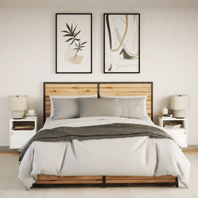 Valkoinen seinäkiinnitettävät yöpöydät led-valoilla Alisoai (2 kpl)