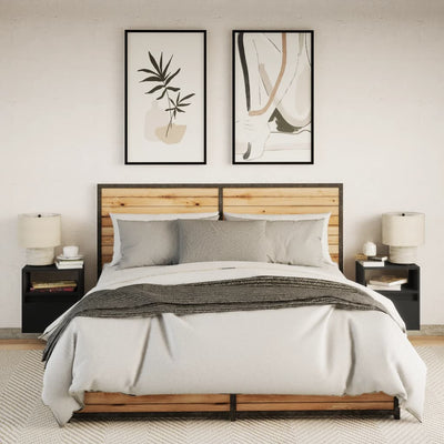 Musta seinäkiinnitettävät yöpöydät led-valoilla Alisoai (2 kpl)