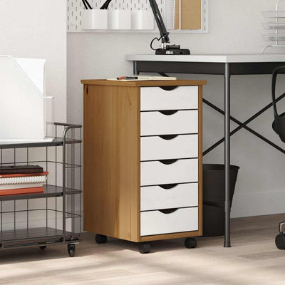 Hunajanruskea laatikosto pyörillä Schira (moss, mänty)