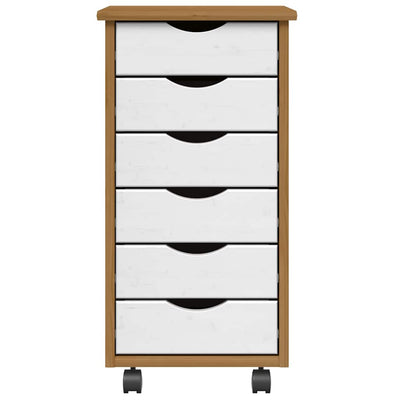 Hunajanruskea laatikosto pyörillä Schira (moss, mänty)