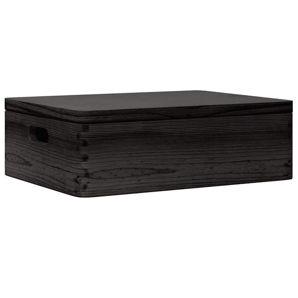 puinen laatikko kannella ja kahvoilla musta 40x30x13cm