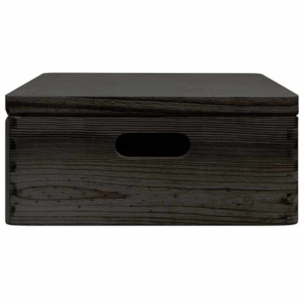 puinen laatikko kannella ja kahvoilla musta 40x30x13cm