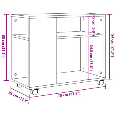 Musta sivupöytä pyörillä Biron 70x35x60cm (puinen)