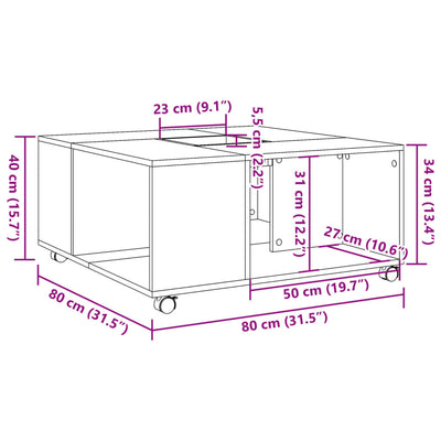 Sohvapöytä musta 80x80x40 cm tekninen puu