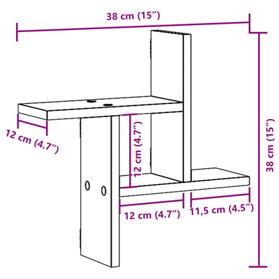 Seinähyllyt 2 kpl savutammi 38x12x38 cm tekninen puu