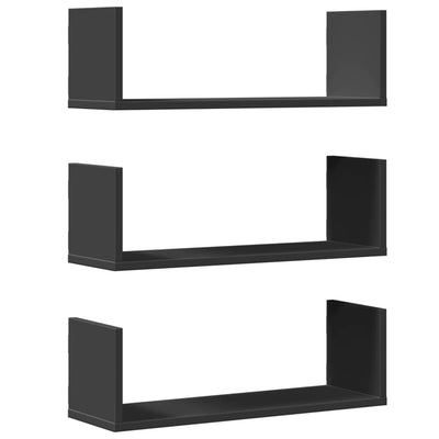 Seinähyllyt 3 kpl musta 58x18x18 cm tekninen puu