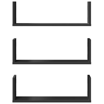 Seinähyllyt 3 kpl musta 58x18x18 cm tekninen puu