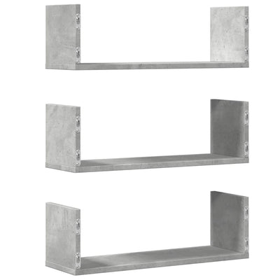 Seinähyllyt 3 kpl betoninharmaa 58x18x18 cm tekninen puu