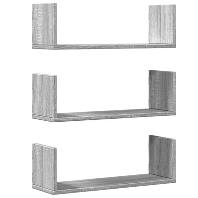 Seinähyllyt 3 kpl harmaa Sonoma 58x18x18 cm tekninen puu