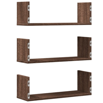 Seinähyllyt 3 kpl ruskea tammi 58x18x18 cm tekninen puu