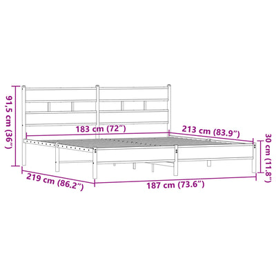 Ruskea tammi metallinen sängynrunko Tihamer 183x213cm