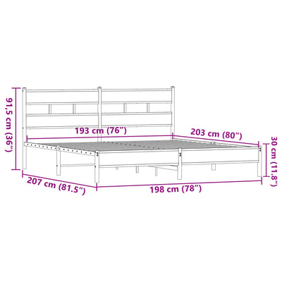 Ruskea tammi metallinen sängynrunko Tihamer 193x203cm