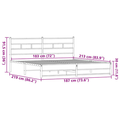 Ruskea tammi metallinen sängynrunko Tihamer 183x213cm