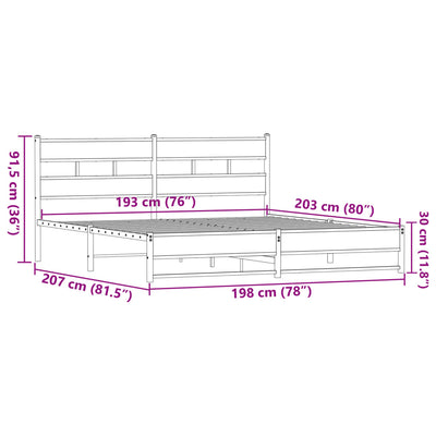 Ruskea tammi metallinen sängynrunko Tihamer 193x203cm