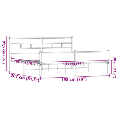 Ruskea tammi metallinen sängynrunko Tihamer 193x203cm