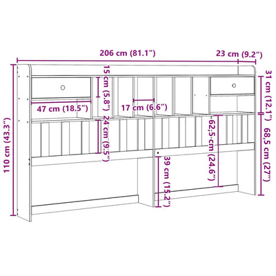 Vahanruskea sängynpääty säilytystilalla Seidmemet 200cm (mänty)