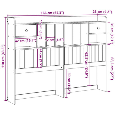 Valkoinen sängynpääty säilytystilalla Seidmemet 160cm (mänty)