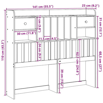 Vahanruskea sängynpääty säilytystilalla Seidmemet 135cm (mänty)
