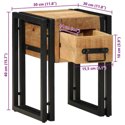 Sivupöytä Verghilia 30x30x40cm (kova mango-puu ja metalli)