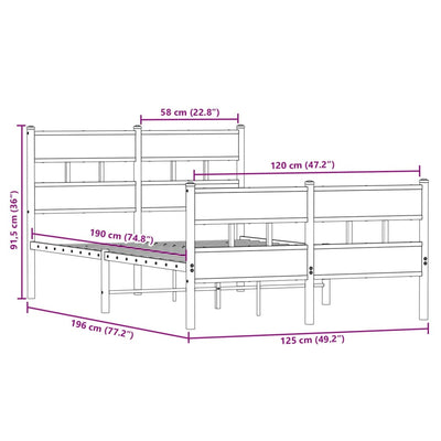 Sonoma tammi metallinen sängynrunko ilman patjaa Tihamer 120x190cm